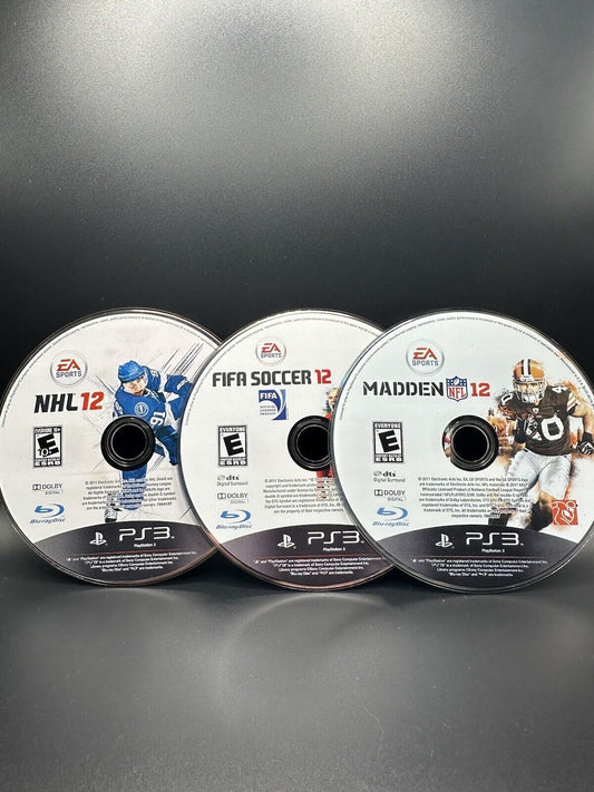 PS3 - Sports Bundle - FIFA Soccer 12, Madden12, NHL 12 - Loose Disc