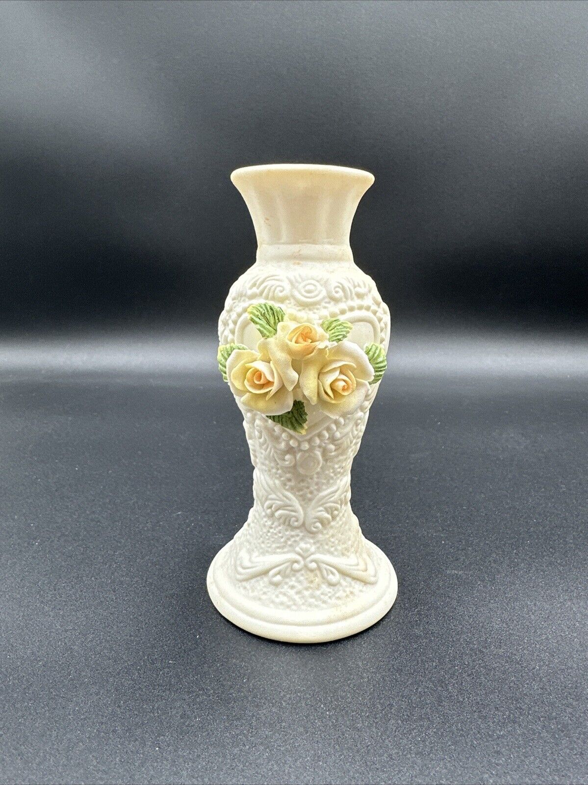 Cornerstone Creations Porcelain Minature Candleholder rose design  5.5” X 2 3/4”