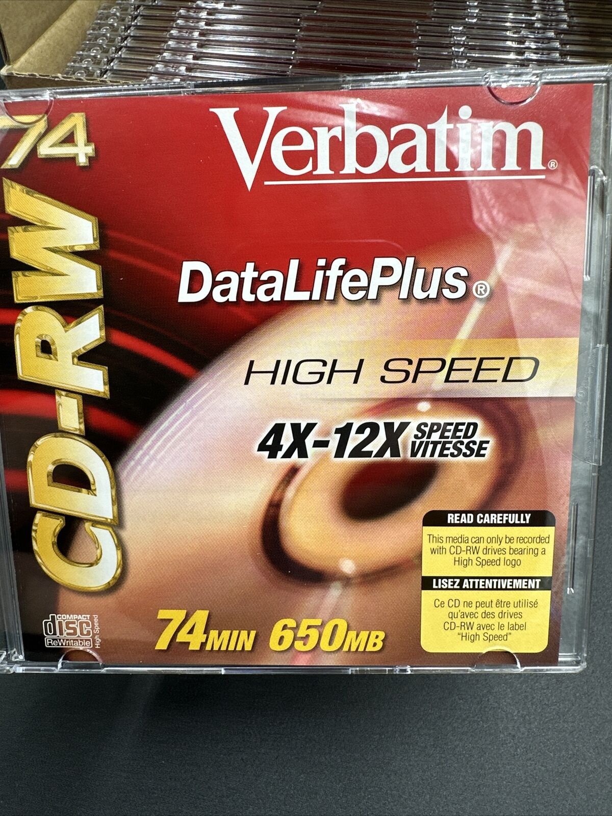 NEW Verbatim Data Life Plus CD-RW W/ Cases 74 Min 650 MB Pack of 20