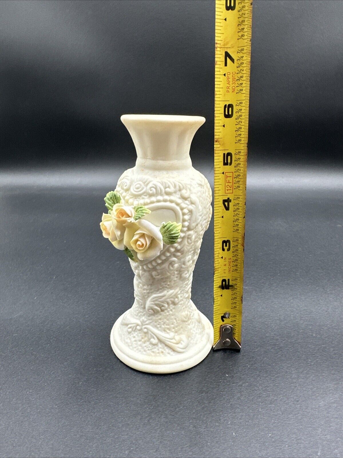 Cornerstone Creations Porcelain Minature Candleholder rose design  5.5” X 2 3/4”