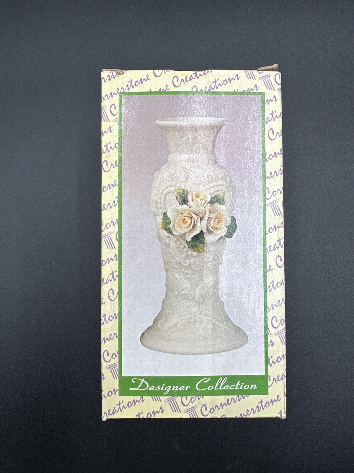 Cornerstone Creations Porcelain Minature Candleholder rose design  5.5” X 2 3/4”